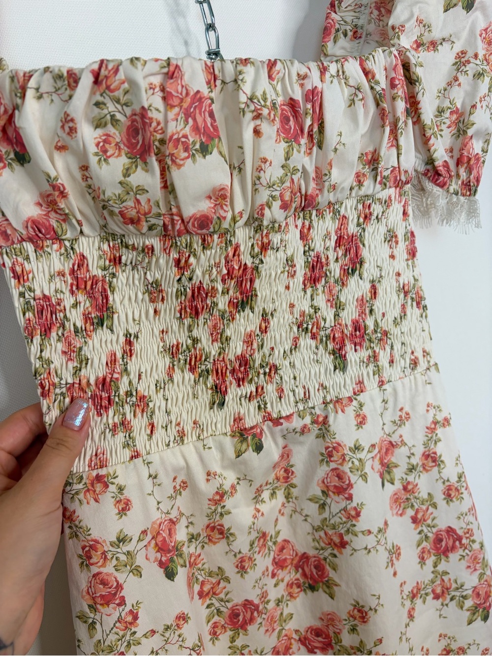House of CB White Midi Dress with Pink Floral Print - Picture 7 of 8